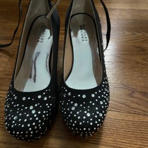 Adorable black satin bling out girls shoes